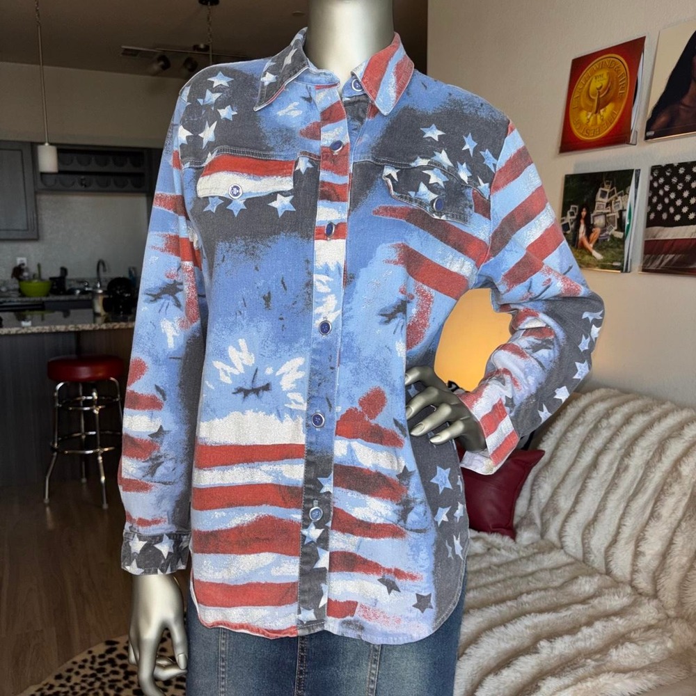 Vintage Frankie D Americana Flag Star Western Shirt ⭐️
